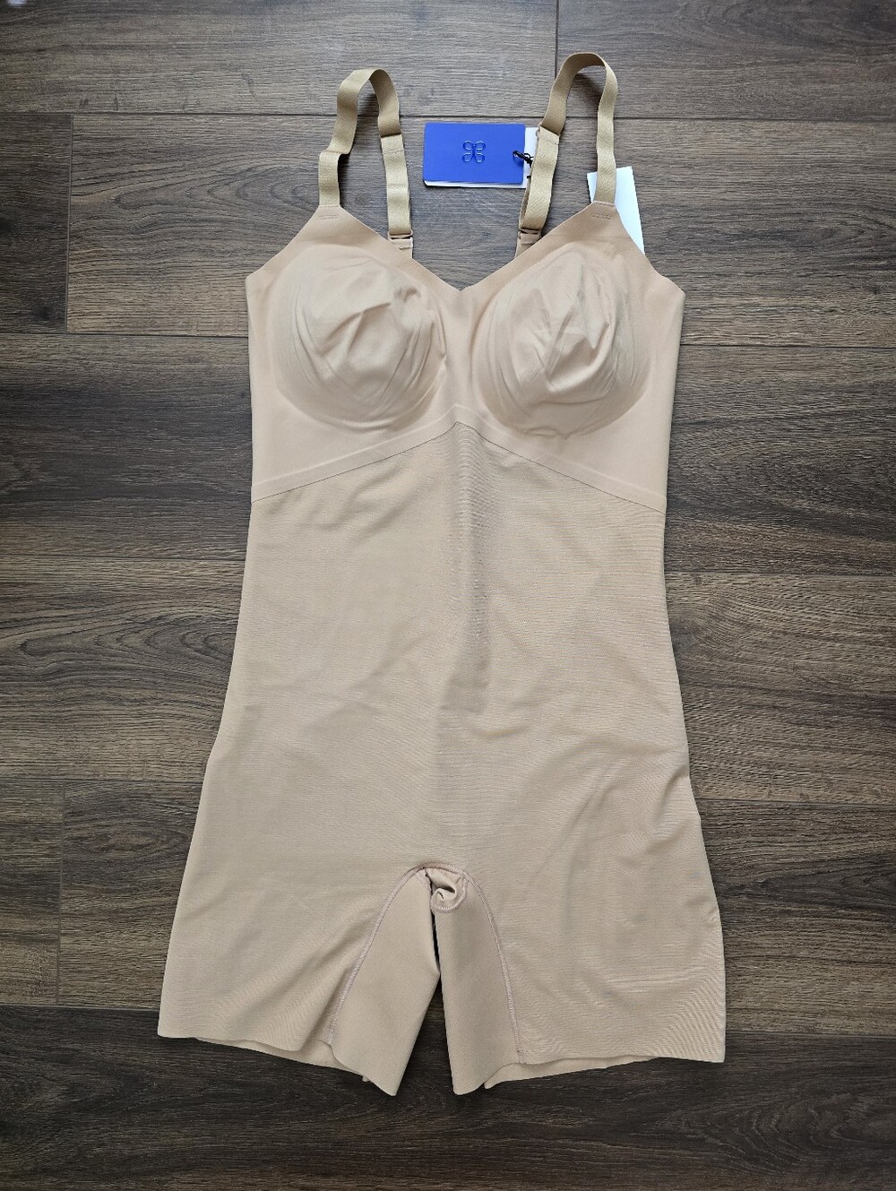 HoneyLove Mid Thigh Bodysuit Shapewear 1X SAND NUDE NWT